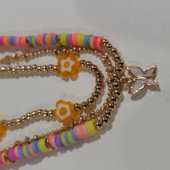 Boho Layered Beaded Bracelet  Colorful Disc Beads, Gold Accents, Butterfly Charm - Picture 7 of 9